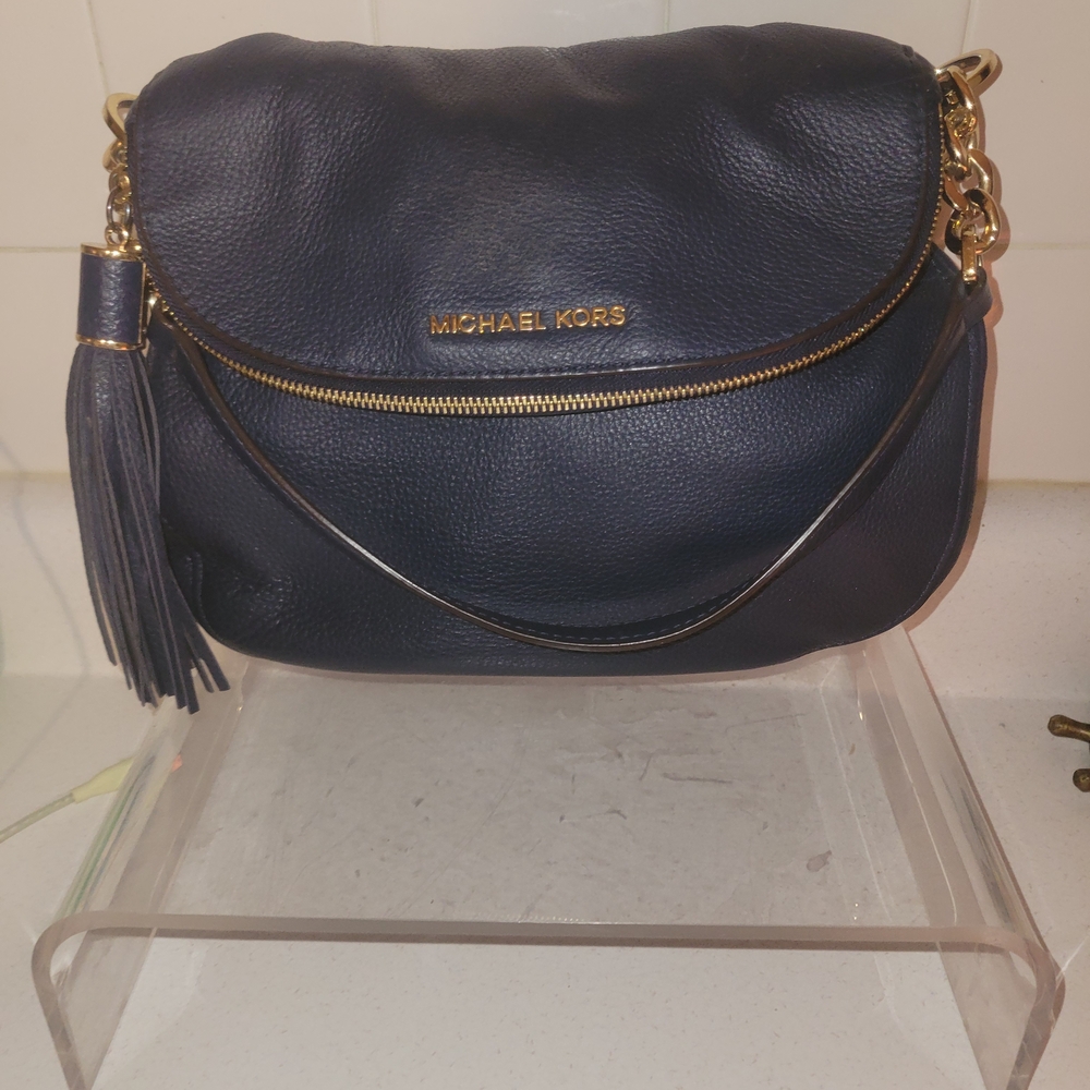 Michael Kors Navy Leather Shoulder Bag - Picture 7 of 8